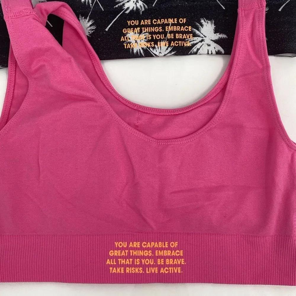 Justice oh so soft 34 Sports Bra Training Black Palm Print Pink